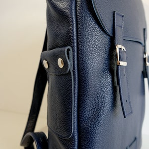 Dark blue large leather backpack rucksack handmade/ In stock / Leather backpack / Leather rucksack / Unisex backpack / Christmas Gift / image 2