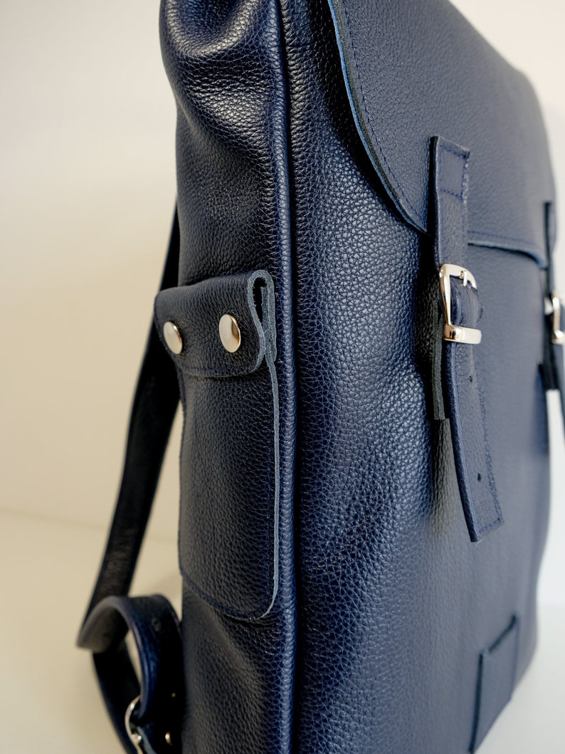 Dark blue large leather backpack rucksack handmade/ In stock / Leather backpack / Leather rucksack / Unisex backpack / Christmas Gift / image 2