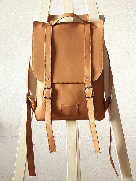 beige leather backpack