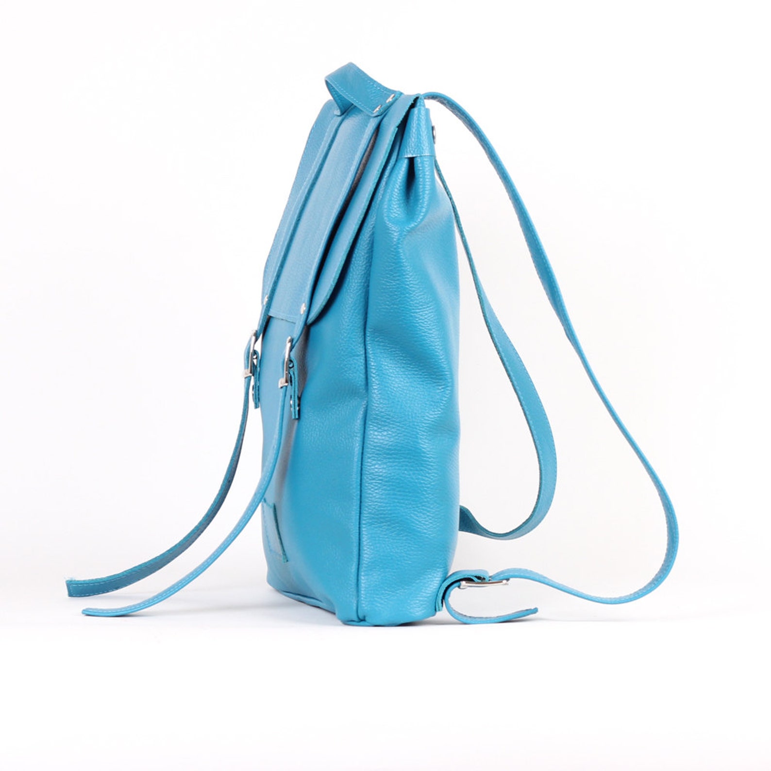 Turquoise Middle Size Leather Backpack Rucksack / in Stock / - Etsy