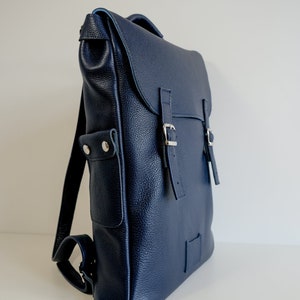 Dark blue large leather backpack rucksack handmade/ In stock / Leather backpack / Leather rucksack / Unisex backpack / Christmas Gift / image 4