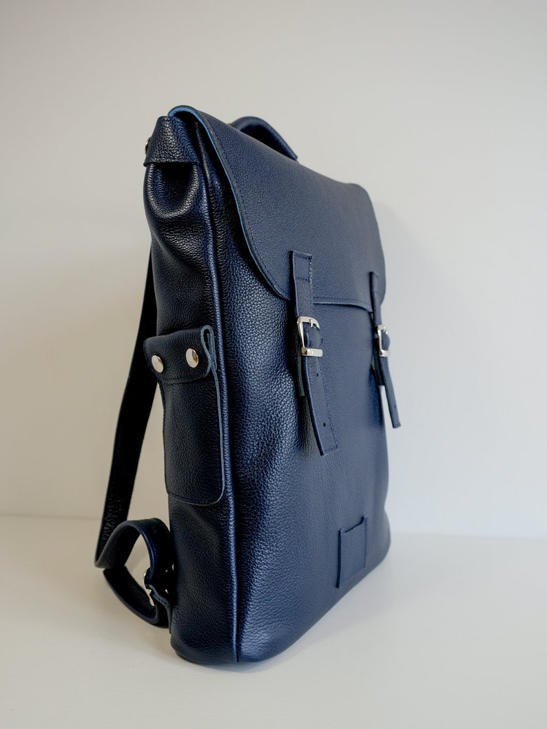 Dark blue large leather backpack rucksack handmade/ In stock / Leather backpack / Leather rucksack / Unisex backpack / Christmas Gift / image 4
