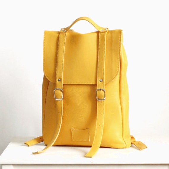 yellow leather backpack
