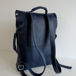 Dark blue large leather backpack rucksack handmade/ In stock / Leather backpack / Leather rucksack / Unisex backpack / Christmas Gift / image 3