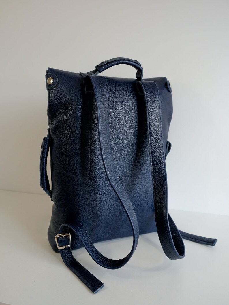 Dark blue large leather backpack rucksack handmade/ In stock / Leather backpack / Leather rucksack / Unisex backpack / Christmas Gift / image 3