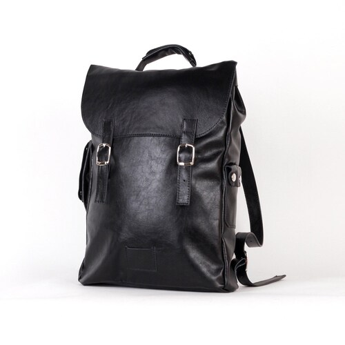 large black leather rucksack