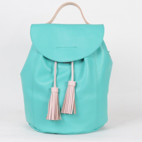 Mint green backpack drawstring with tassels / To order / Etsy