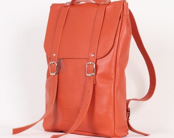 Pumpkin red middle size leather backpack rucksack / To order / Leather Backpack / Leather rucksack / Womens backpack / Gift