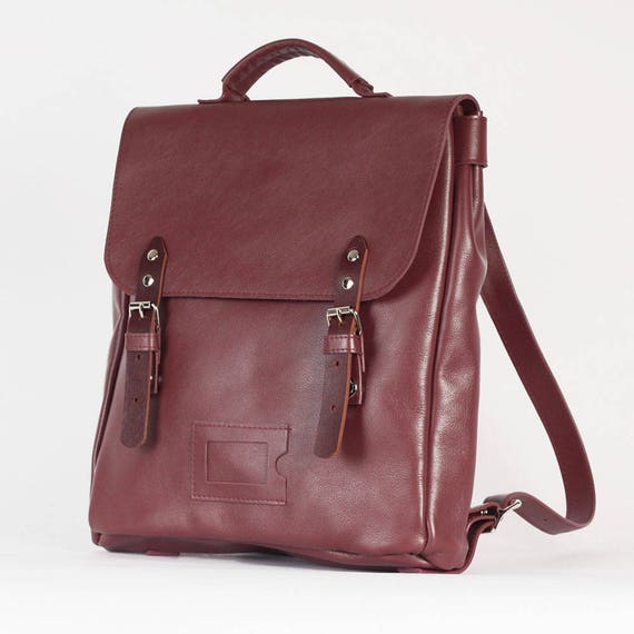 Burgundy Marsala Satchel Leather and Suede Backpack Rucksack / | Etsy