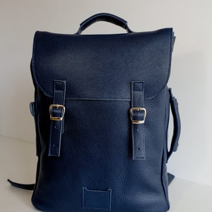 Dark blue large leather backpack rucksack handmade/ In stock / Leather backpack / Leather rucksack / Unisex backpack / Christmas Gift / image 1