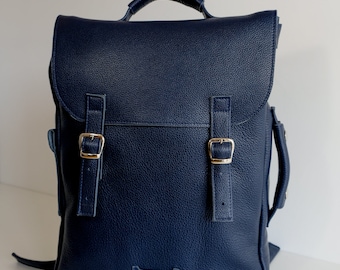 Dark blue large leather backpack rucksack handmade/ In stock / Leather backpack / Leather rucksack / Unisex backpack / Christmas Gift /