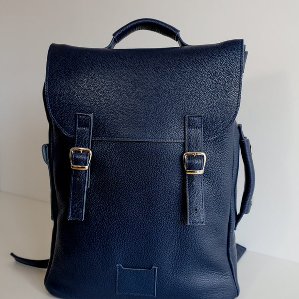 Dark blue large leather backpack rucksack handmade/ In stock / Leather backpack / Leather rucksack / Unisex backpack / Christmas Gift /