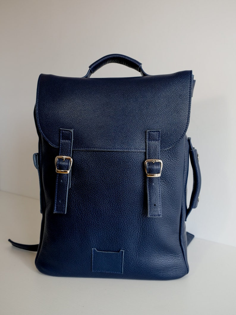 Dark blue large leather backpack rucksack handmade/ In stock / Leather backpack / Leather rucksack / Unisex backpack / Christmas Gift / image 1