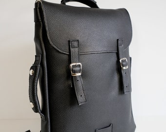 Black crisped large leather backpack rucksack / In stock / Laptop backpack / Leather rucksack / Backpack for men / Christmas Gift /