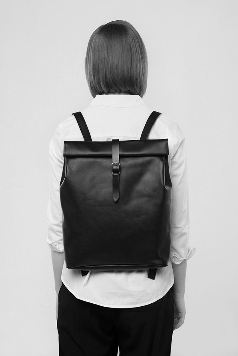 Mint green leather backpack rolltop rucksack / To order Etsy