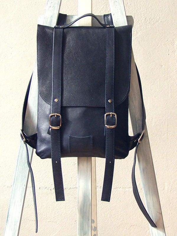 navy leather backpack