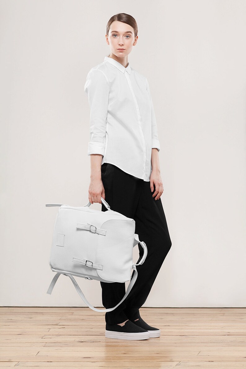 White Large Leather Backpack Rucksack / to Order / White Etsy