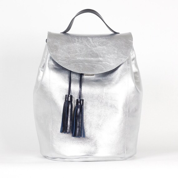 silver backpack