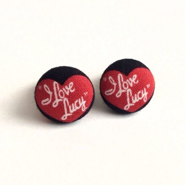 New black and red I love lucy vintage inspired fabric button earrings