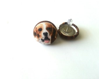 Beagle puppy fabric button earrings