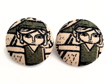 Handmade Zelda fabric button earrings