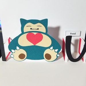 Pop Up Card - I Heart U - Snorlax Card - I Love Food Card- I Love You Card