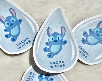 Stitch Drink Water Sticker - Stitch Sticker - Cute Stitch Sticker - Disney Stitch