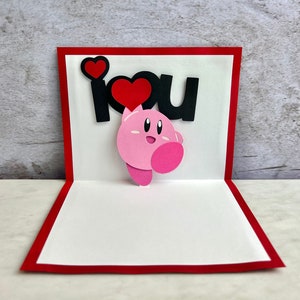 Tarjeta emergente de Kirby - Tarjeta I Heart U de Kirby - Tarjeta de aniversario de Kirby - Tarjeta de San Valentín de Kirby