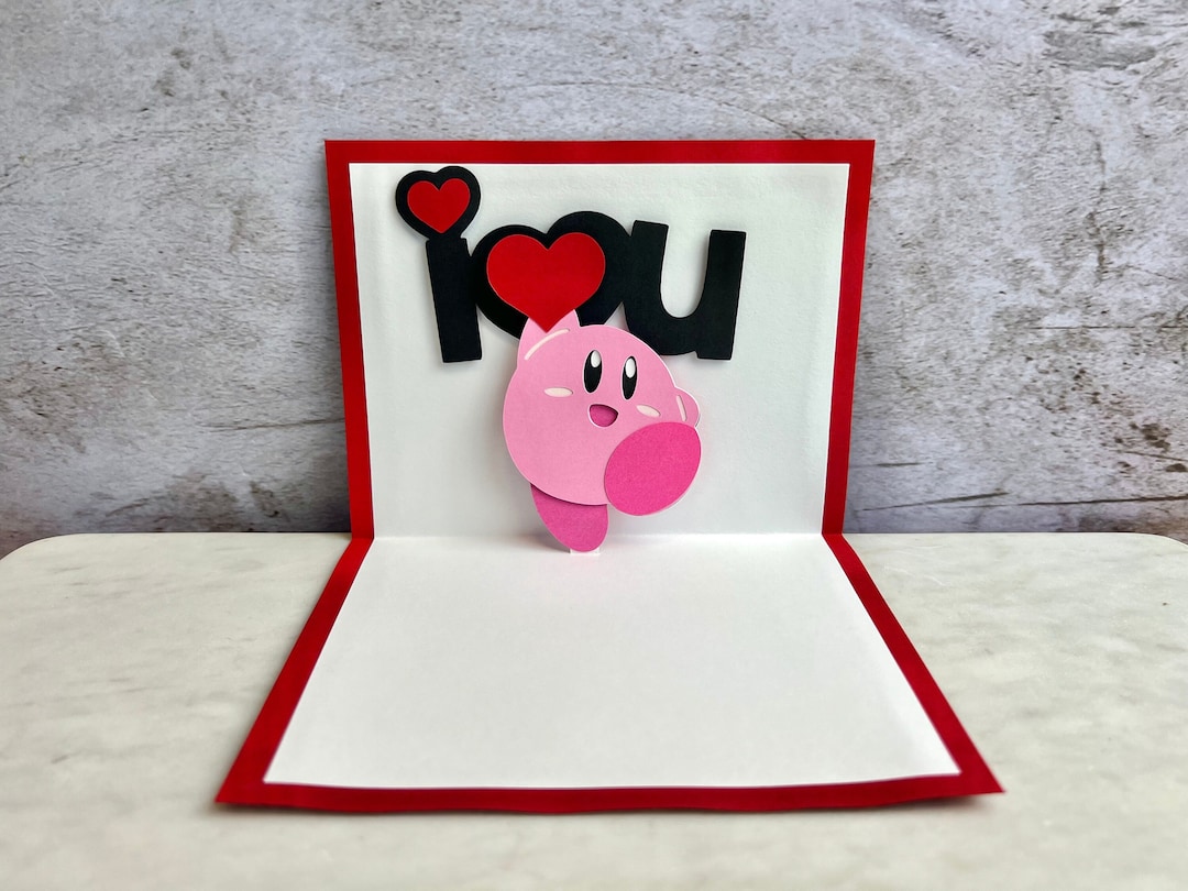 Pop up Kirby Card - Kirby I Heart U Card - Kirby Anniversary Card ...