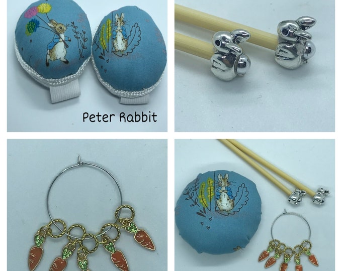 Peter Rabbit Gift Set includes 23cm 4mm knitting needles, wrist pin cushion and stitch markers