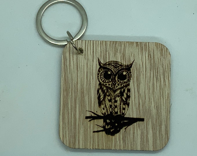 Engraved Handmade Wooden Key Fob with Name/Phone Number on Back