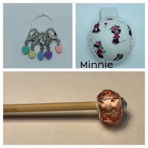 Minnie Mouse Crochet Gift Set includes 15cm 4mm crochet hook, wrist pin cushion and crochet clips