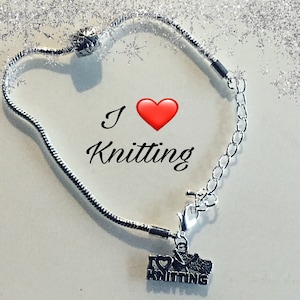 Handmade Silver Knitting/Crochet Charm Bracelet - Choose Length and Pendant