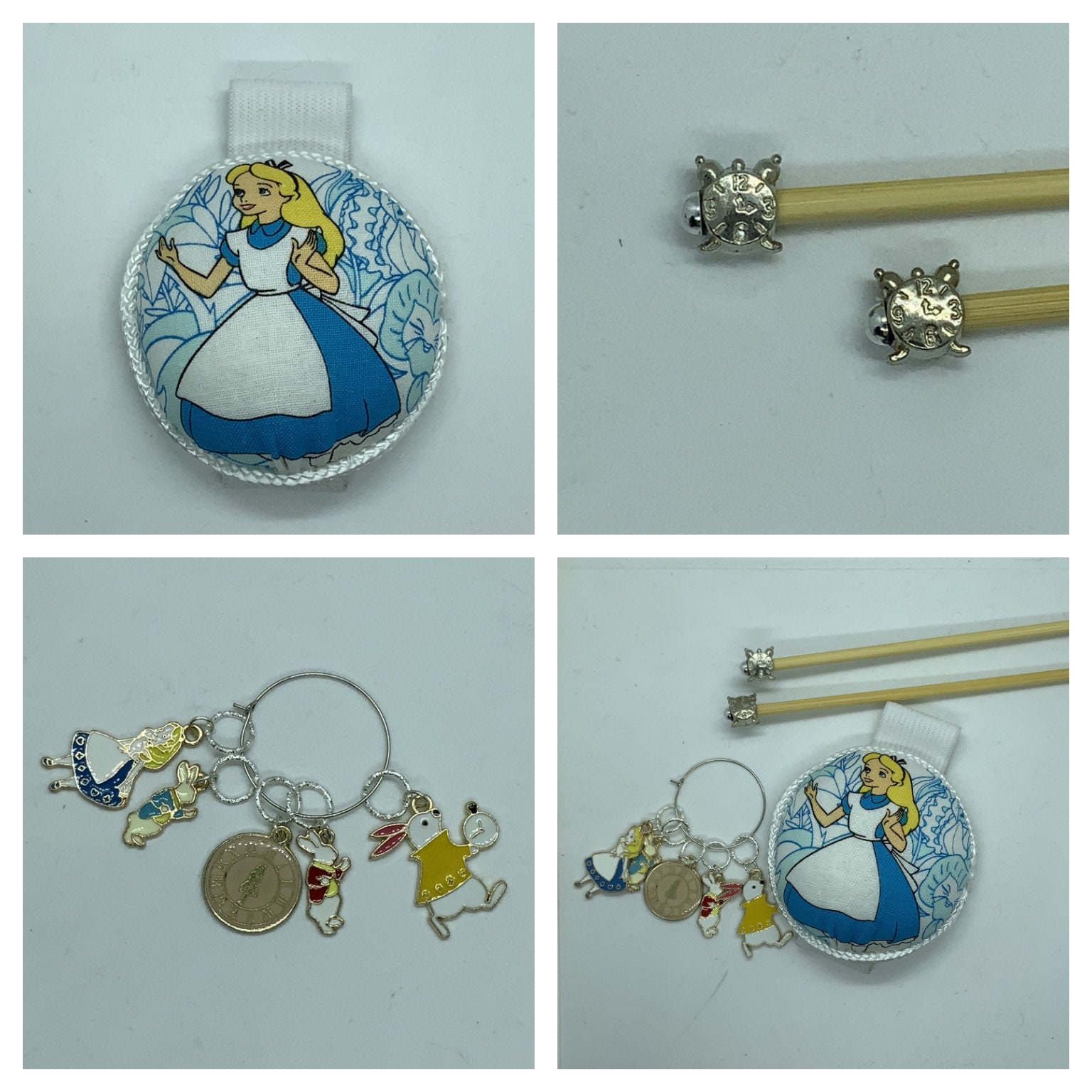 Alice In Wonderland Gift Set Includes 23Cm 4Mm Knitting Needles, Wrist Pin  Cushion And Stitch Markers