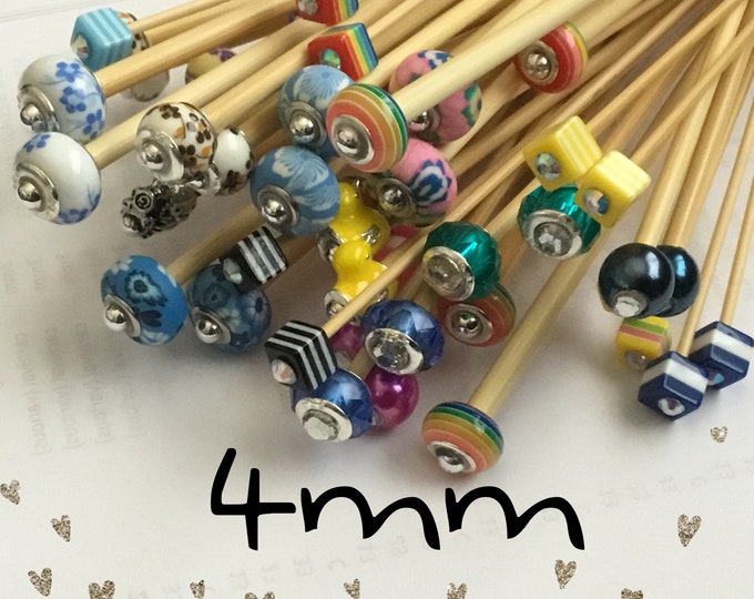 More Size 4mm  1 Pair Beaded Bamboo Knitting Needles/Crochet Hook, Choose Length & Bead