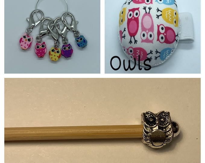 Owls Crochet Gift Set includes 15cm 4mm crochet hook, wrist pin cushion and crochet clips