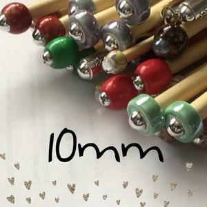 Size 10mm (us size 15) 1 Pair Beaded Bamboo Knitting Needles/Crochet Hook, Choose Length & Bead