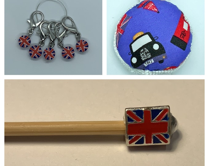 Hello London Crochet Gift Set includes 15cm 4mm crochet hook, wrist pin cushion and crochet clips