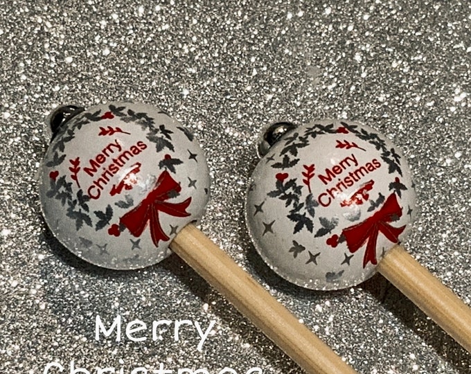 Merry Christmas Knitting Needles and Hooks, handmade to order size 3-5mm