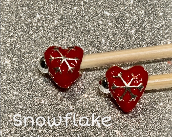 Christmas Snowflake Hearts Knitting Needles and Hooks, handmade to order size 3-5mm