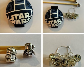 Star Wars Gift Set includes 23cm 4mm knitting needles, wrist pin cushion and stitch markers