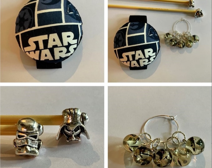 Star Wars Gift Set includes 23cm 4mm knitting needles, wrist pin cushion and stitch markers