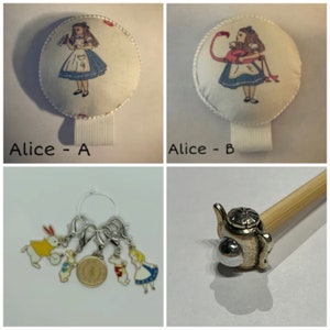 Alice in Wonderland Crochet Gift Set includes 15cm 4mm crochet hook, wrist pin cushion and crochet clips