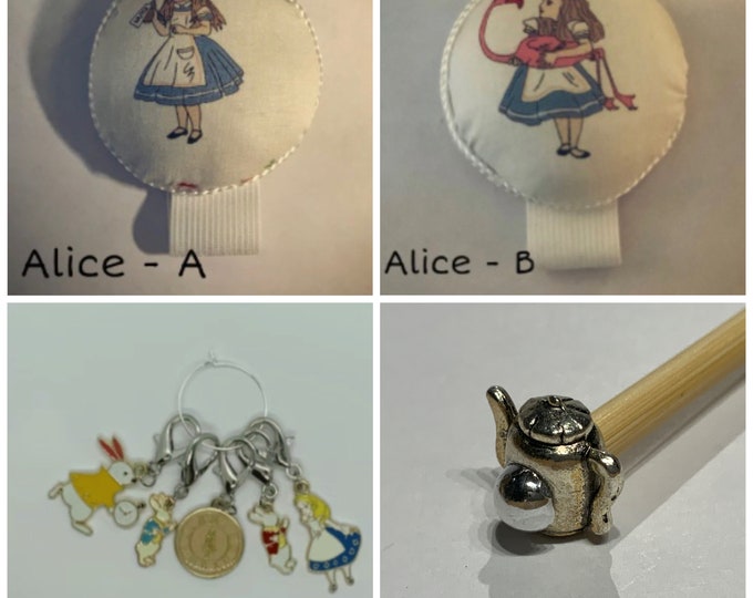 Alice in Wonderland Crochet Gift Set includes 15cm 4mm crochet hook, wrist pin cushion and crochet clips