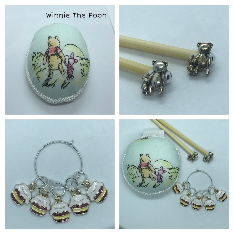 Winnie the Pooh Gift Set includes 23cm 4mm knitting needles and wrist pin cushion