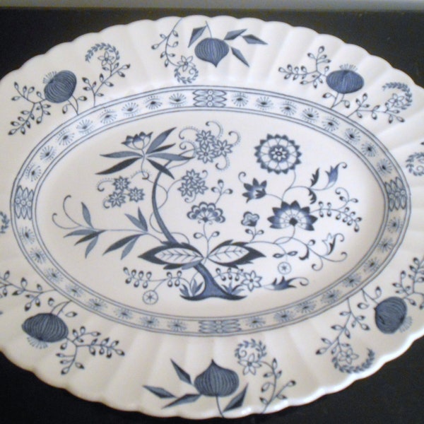 Vintage J.G. Meakin England Nordic Blue Platter,Blue and White Blue Onion Pattern Serving Dish, Nordic Blue Shabby Chic Transferware Platter