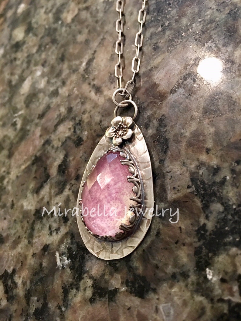 OOAK Silversmith Artisan JewelryHandmade Necklace Sterling Silver Ruby Checkerboard Quartz Necklace BOHO Metalsmith
