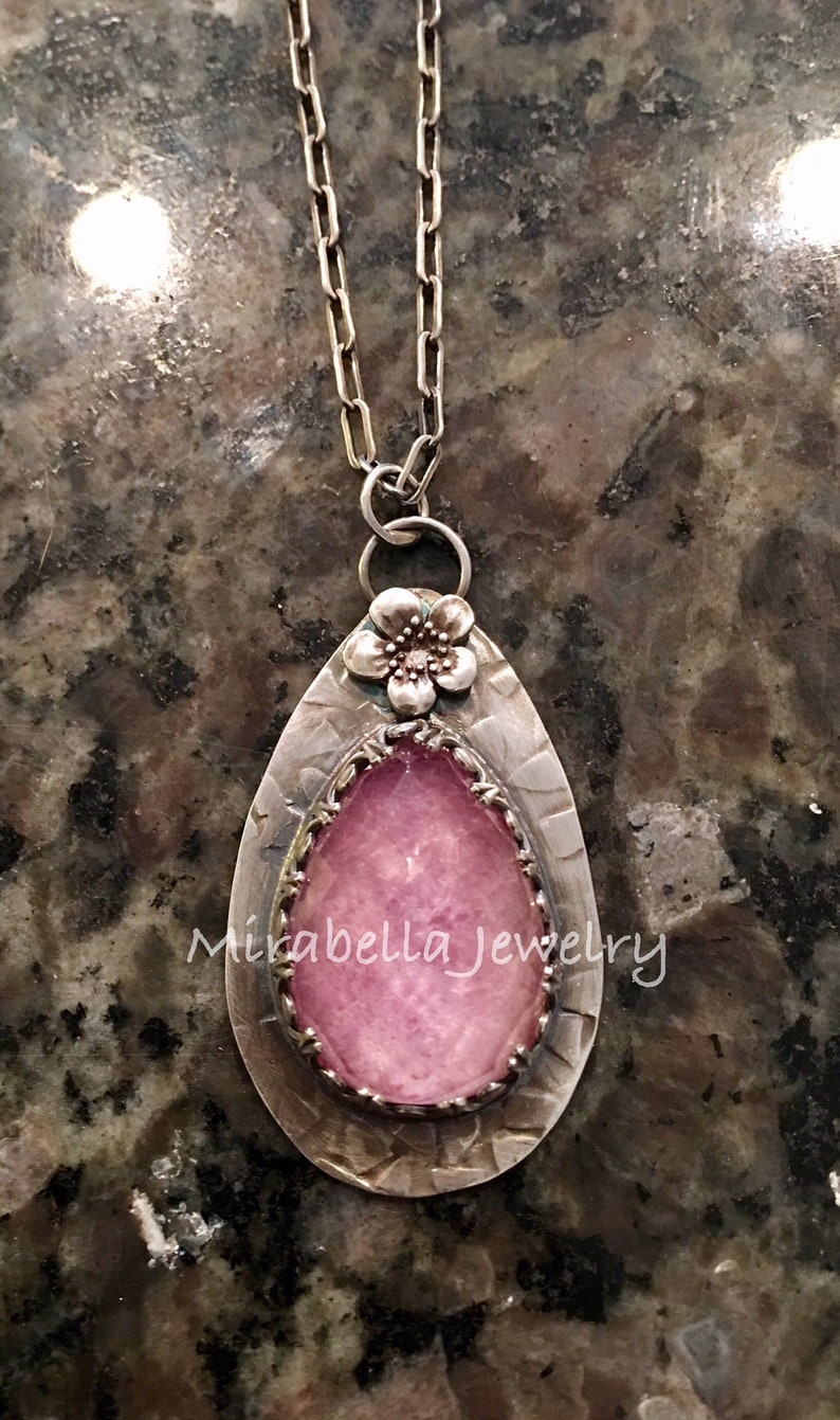 OOAK Silversmith Artisan JewelryHandmade Necklace Sterling Silver Ruby Checkerboard Quartz Necklace BOHO Metalsmith