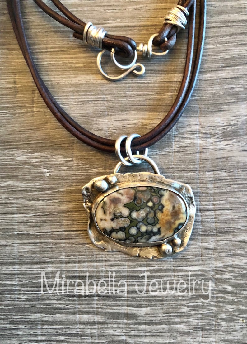 OOAK, Handmade Necklace Metalsmith Silversmith Sterling Silver Ocean Jasper Rustic Necklace Artisan Jewelry BOHO