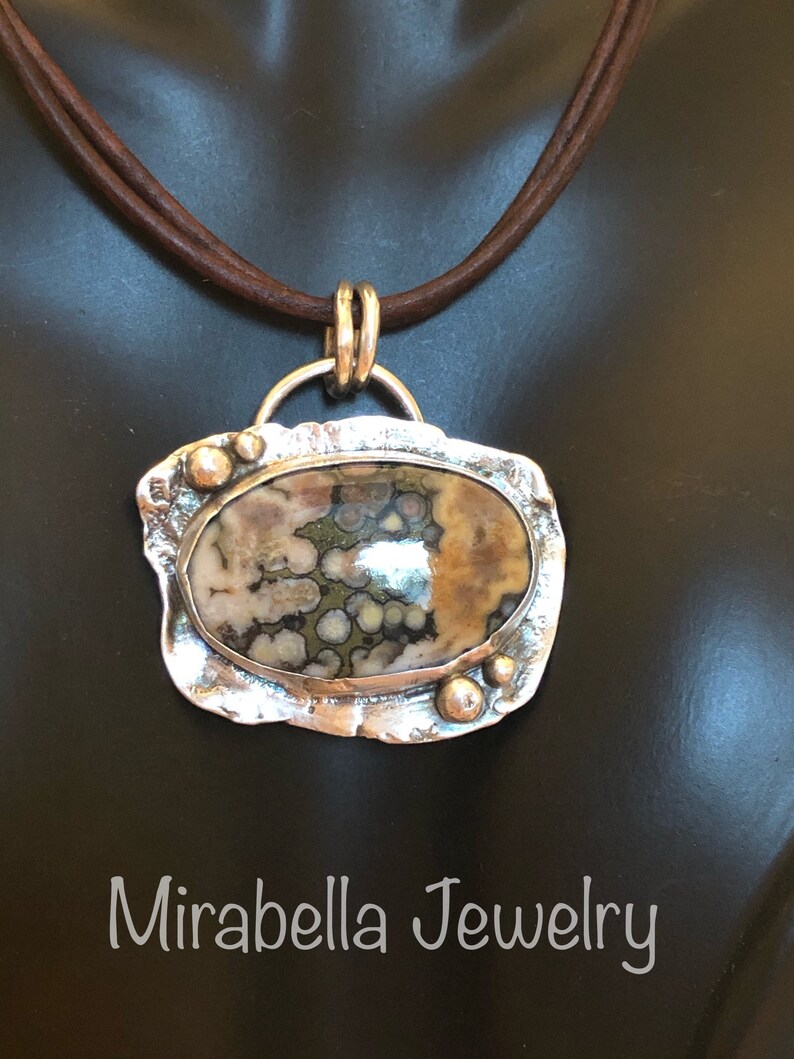 OOAK, Handmade Necklace Metalsmith Silversmith Sterling Silver Ocean Jasper Rustic Necklace Artisan Jewelry BOHO